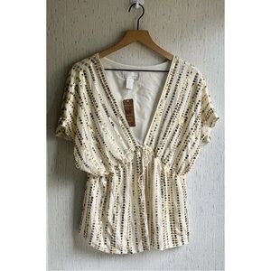 Soft Surroundings Elegant White and Gold Sequin 100% Silk Top XL